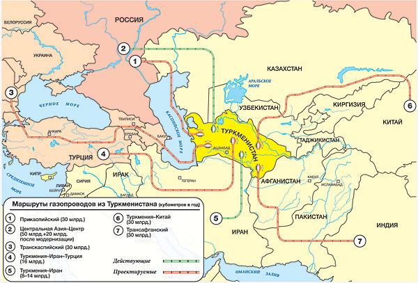 Маршруты газопроводов из Туркменистана